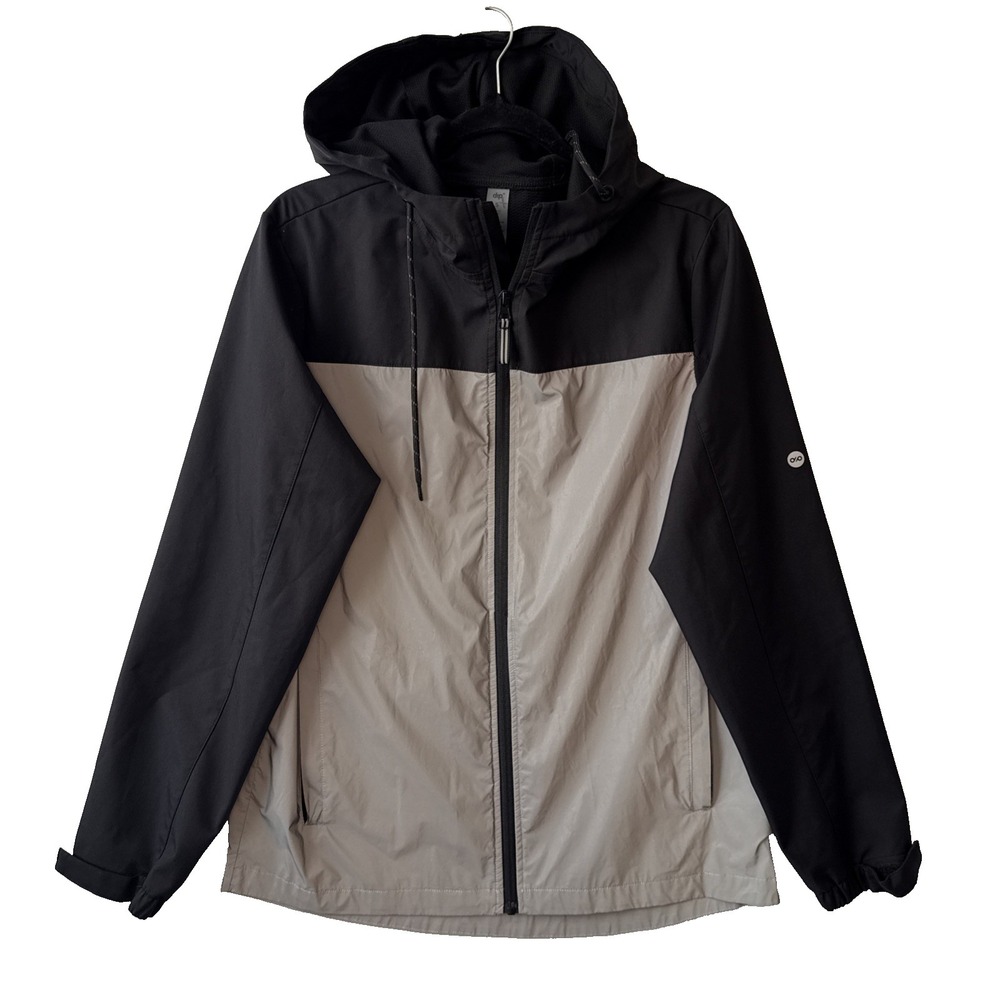 Black Silver Colorblock Reflective Full Zip Hooded Windbreaker Jacket Men's‎ Sm